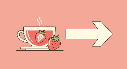 Strawberry Infusion: A Charming Illustration of Tea and Directional Concept