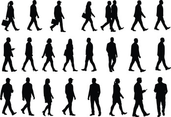 Silhouettes of business people walking, formal attire, office workers, corporate professionals, urban lifestyle