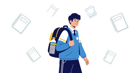 Student Going To School With Backpack And Notebooks Conceptual Illustration Design