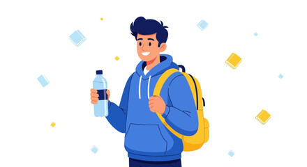 Student With Water Bottle And Backpack: A Vector Illustration Of A Young Person