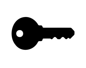 Simple black key illustration on a white background, a symbol of security
