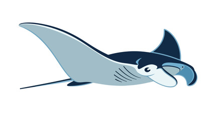 Obraz premium Illustration of a manta ray with its distinctive wings in shades of blue and gray gracefully gliding through the ocean current adding a touch of