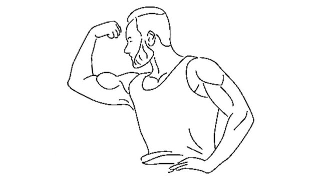 line art animation of man bodybuilder posed