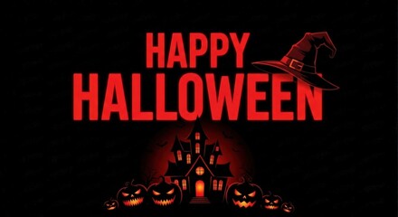 A glowing red happy halloween text for spooky horror party decoration and scary celebration
