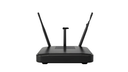 Fototapeta premium Modern black wireless router with three antennas for highspeed internet connectivity and smart home networking solutions
