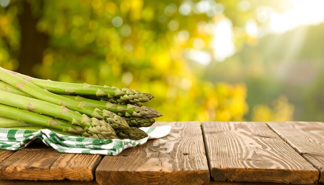 Fresh asparagus on a rustic wooden table - Powered by Adobe
