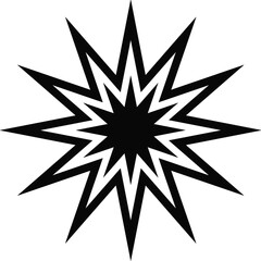 Spiky geometric starburst with overlapping layers in abstract black design