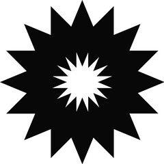 Bold circular starburst with evenly radiating pointed spikes in silhouette