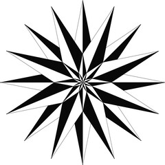 Obraz premium Radiating geometric star with long thin pointed spikes in black silhouette