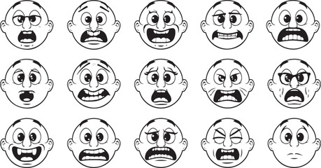 Funny cartoon face expressions set – emoji illustration, comic faces, emotional cartoon icons, kids smile drawing, laugh cry sketch, cartoon character face, silly face pack, mood expressions, happy sa