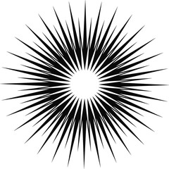 Fototapeta premium Thin radial starburst with long black pointed rays in abstract silhouette design