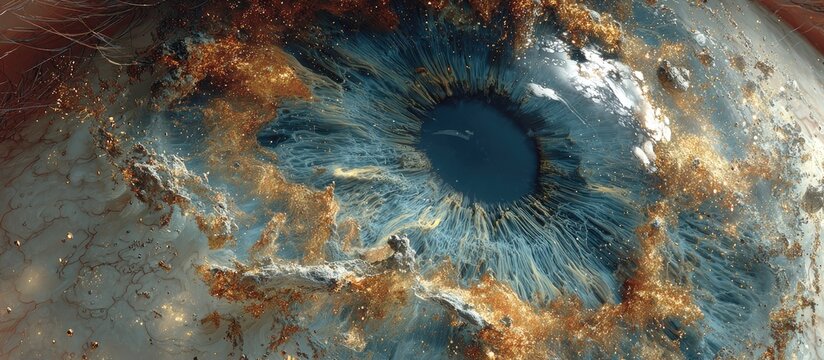 Detailed close-up of an eye's intricate iris and surrounding textures