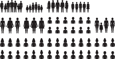Group of People Silhouettes &ndash; Crowd, Human, Character, Society, Team, Standing, Male, Female, Illustration, Black and White, Figures