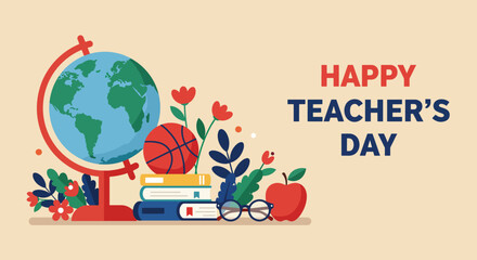Happy Teachers Day Celebration with Educational Symbols