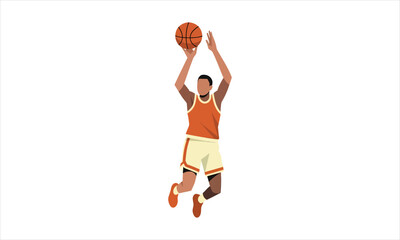 African American Basketball Player in Mid-Jump with Ball.