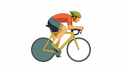 Athletic Cyclist in Aerodynamic Pose on Yellow Road Bicycle.