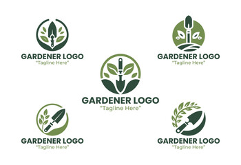Natural 5 gardener logo set for landscaping business, eco-friendly brand, and agriculture identity.