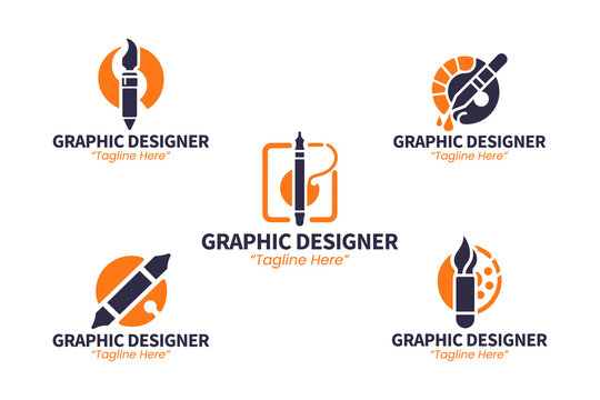 Creative 5 graphic designer logo set for design agency, digital art, and professional branding. - Powered by Adobe