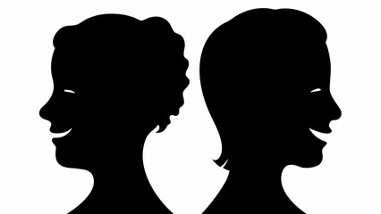 Two silhouetted faces in profile facing opposite directions with smiling expressions on a white background
