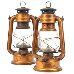Two antique copper oil lamps