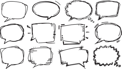 Obraz premium Hand Drawn Speech Bubble Set – Comic, Text, Talk, Chat, Cloud, Thought, Doodle, Conversation, Sketch, Message, Communication, Cartoon, Balloon, Dialogue, Outline, Pop Art, Sticker