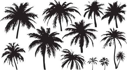 Palm Tree Silhouette Set – Tropical Icon, Summer Beach, Island Symbol, Exotic Nature, Coastal Illustration, Retro Style, Outdoor Adventure, Holiday Graphic, Sunset Vibe, Summer Design, Natural Beauty,