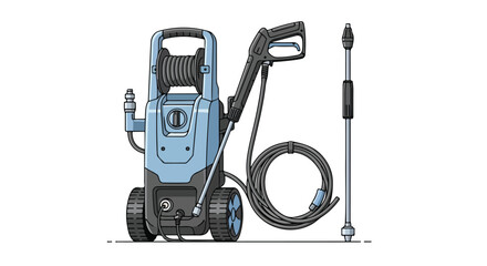 Fototapeta premium Isolated illustration showcasing a portable electric pressure washer for cleaning purposes and outdoor maintenance operations
