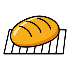 Loaf of bread on a black cooling rack vector on white background.
