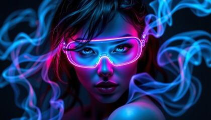 Obraz premium Futuristic Neonlit Eyewear Dark Scifi Scene