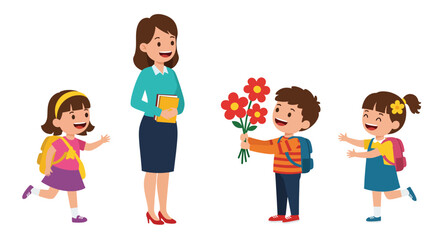 Teacher Receiving Flowers From Happy Students