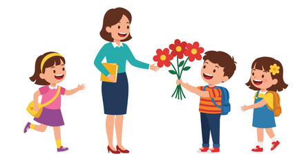 Teacher Receiving Flowers From Students