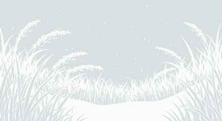 Serene Winter Field Silhouette Displaying Whispering Grasses And Gentle Snowfall