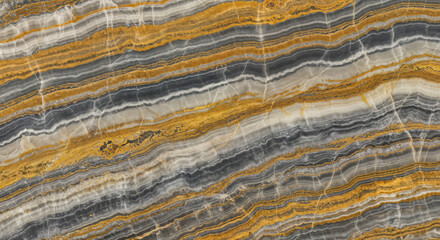gold and grey onyx with banded patterns, elegant natural stone, polished slab for minimalist countertops, sophisticated wall features, and sleek interior design

