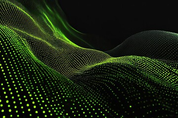 Abstract digital wave of luminous green dots on a black background