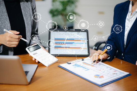 Co working process, team working.Coding software developer work with AR new design dashboard computer icons.team business concept - Powered by Adobe
