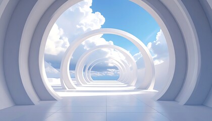 White archway tunnel to a cloudy sky