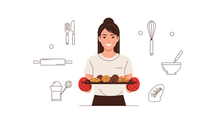 Smiling Baker Showcasing Freshly Baked Treats, Perfect Visual for Culinary Themes and Content
