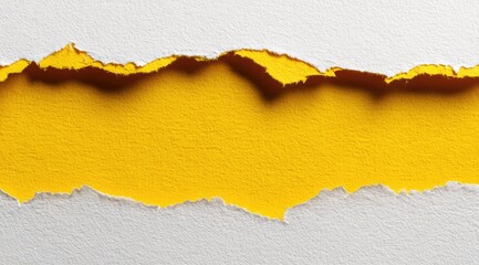 Ripped yellow paper strip on white background