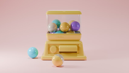 장남감 뽑기 기계와 플라스틱 보상 캡슐