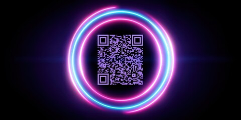 Circle Qr Code: Neon Circles Over Technology Interface in Vibrant Colors