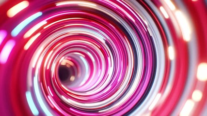 Spiral tunnel of glowing pink and white rings with neon light motion, futuristic technology loop swirling rhythmically and evoking dynamic glow and energy - Powered by Adobe
