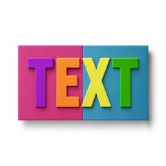 Colorful 3d alphabet blocks spelling text on a split pink and blue background, isolated on white, symbolizing education and play