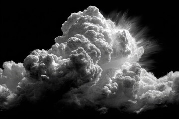 Monochromatic cumulus cloud formation, sun rays piercing through