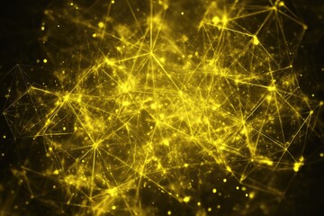 Abstract gold network, glowing nodes and lines