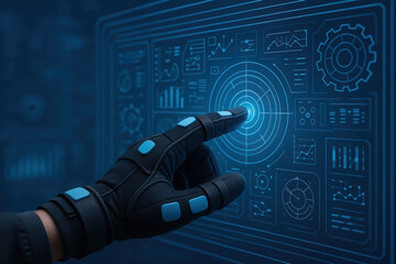 Engineering education innovation inspire hands touchscreen interface with sensor glove controlling data visualization and learning tools