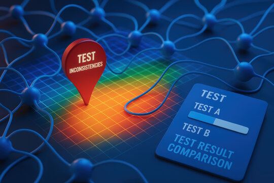 Test result comparison highlights industry inconsistencies with digital interface and network background for analysis - Powered by Adobe
