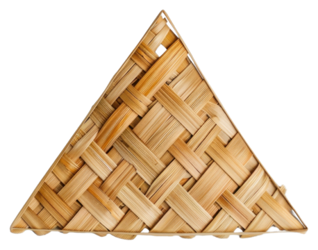 PNG Handwoven triangular bamboo basket