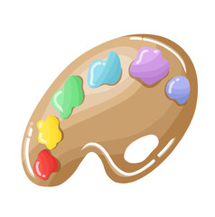 Wooden Art Palette with Paints Illustration Isolated on White Background