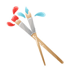 Wooden Painting Brush with Oil Paint Illustration Isolated on White Background