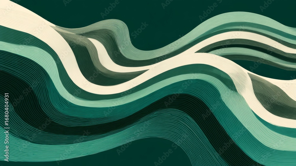Poster abstract horizontal monochrome background with dynamic wavy lines in retro 60s and 70s style featuri